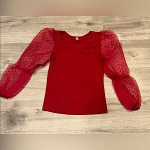 Red Puff Sleeve Mesh Top size medium